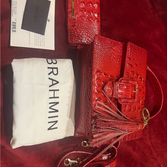 Red Crocodile Embossed Handbag - Picture 2 of 6